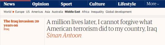 【世界說(shuō)】伊拉克作家刊文痛斥美國(guó)：100萬(wàn)人喪生，就是美國(guó)恐怖主義在伊拉克造成的后果 無(wú)法原諒！