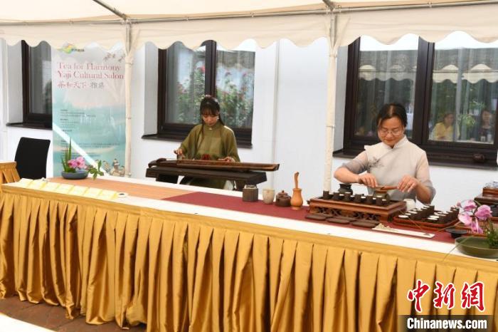 圖為余亞麗茶藝展示，王曉嬋古琴演奏 柏林中國文化中心供圖。