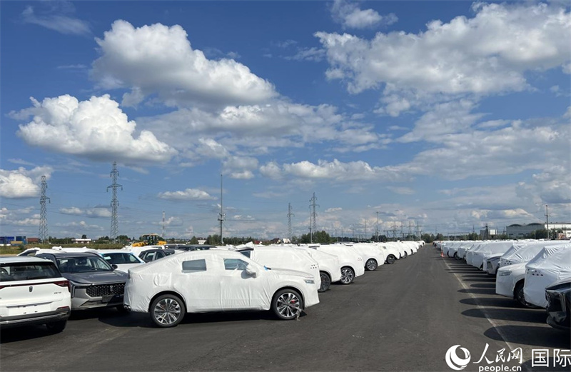 莫斯科別雷拉斯特物流中心內(nèi)的中國品牌汽車。人民網(wǎng)記者 申佳平攝