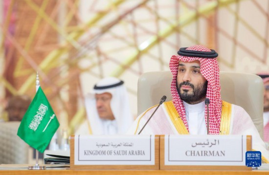 11月10日，在沙特首都利雅得，沙特阿拉伯王儲兼首相穆罕默德·本·薩勒曼在首屆沙特阿拉伯-非洲峰會上講話。新華社發(fā)（沙特通訊社供圖）