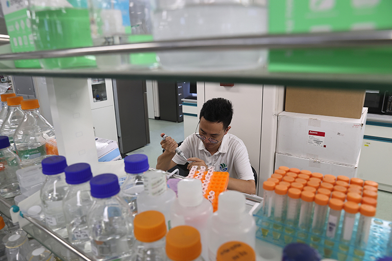 在三亞崖州灣科技城，一名青年科技工作者正在進(jìn)行科研工作。