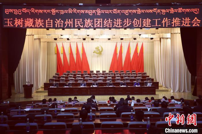 圖為玉樹州民族團(tuán)結(jié)進(jìn)步創(chuàng)建工作推進(jìn)會(huì)現(xiàn)場(chǎng)?！『F龍 攝