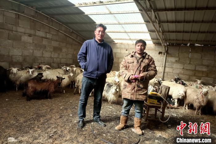 圖為華公太(左)走訪牧民生產(chǎn)生活情況?！〔彭検步?攝