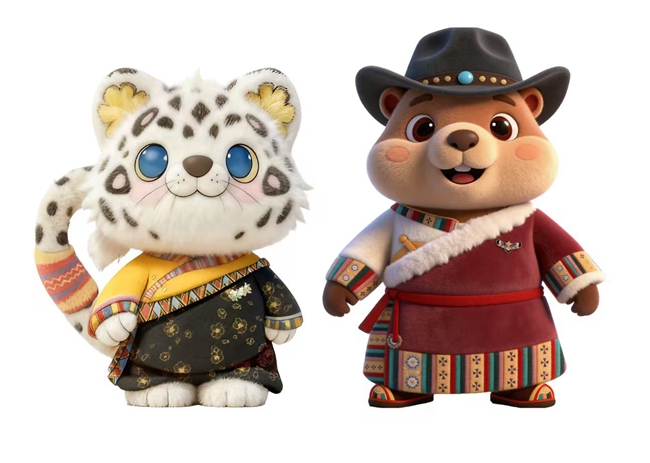 土撥鼠“阿土”和雪豹“阿布”正式亮相。活動(dòng)主辦方供圖