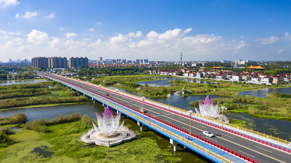 從興化城區(qū)長(zhǎng)安路延伸至菜花大道的“千垛美路”。周社根攝